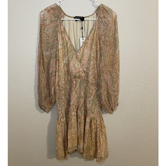 NWT Mink Pink Womens Catalina Mini Dress V Neck Flutter Slvs W Cinched Waist XL - Picture 2 of 6